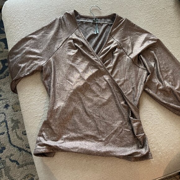 Anthropologie Luanne Bronze Shimmer Wrap Blouse - Picture 2 of 4